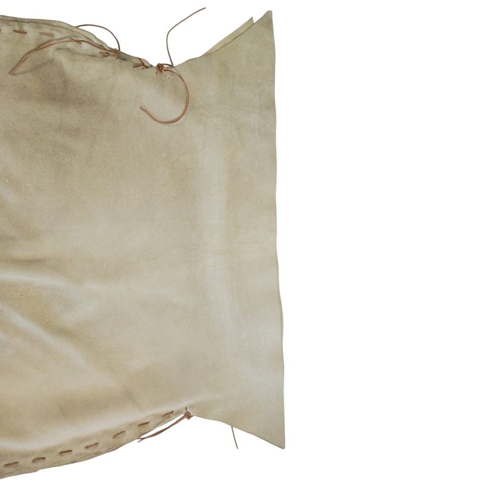 Handmade Suede Leather Wrap Skirt Cowrie Shell Whipstitch Scalloped Tan Boho - Picture 7 of 11
